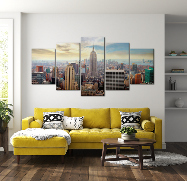 Stretched Canvas Wall Art - Good Morning NYC - 5 Pieces