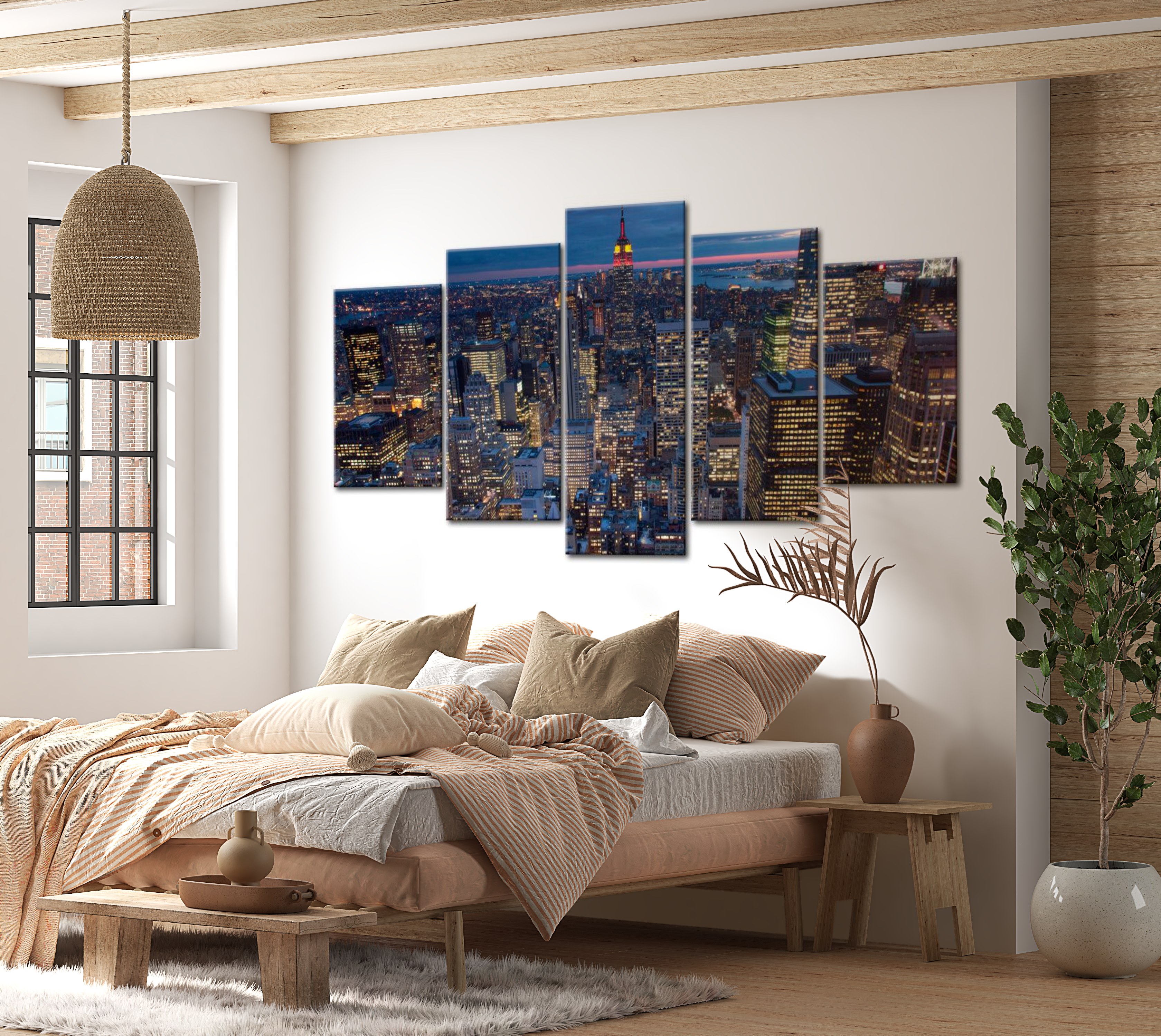 Stretched Canvas Wall Art - Good Night New York - 5 Pieces