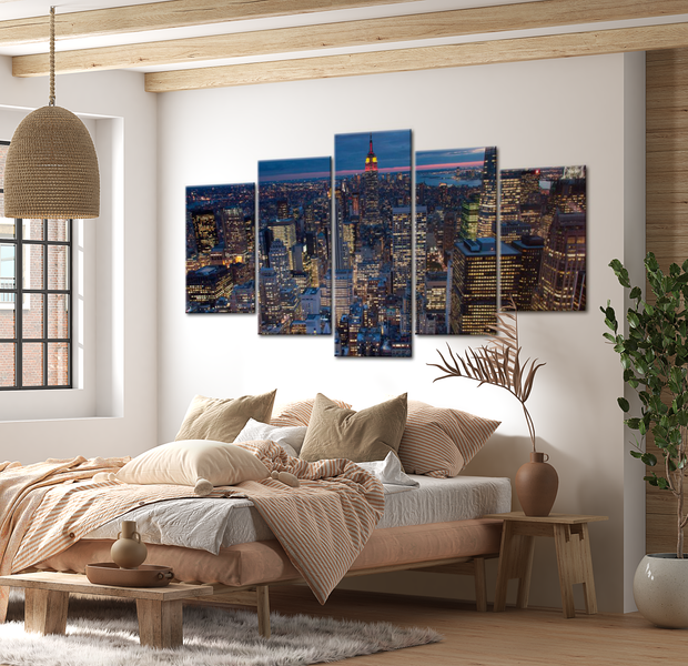 Stretched Canvas Wall Art - Good Night New York - 5 Pieces