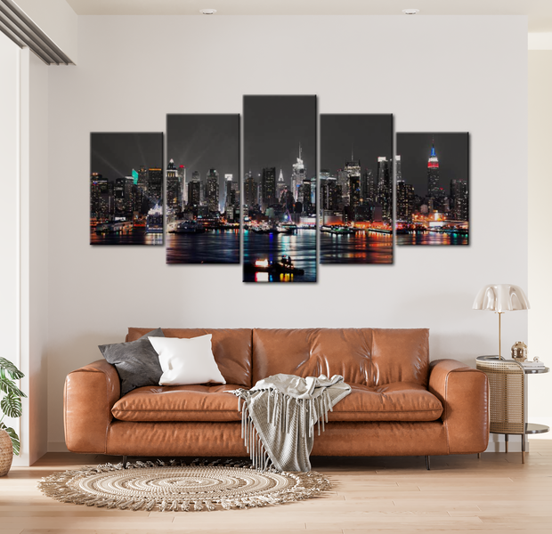 Stretched Canvas Wall Art - Grey Sky NYC - 5 Pieces