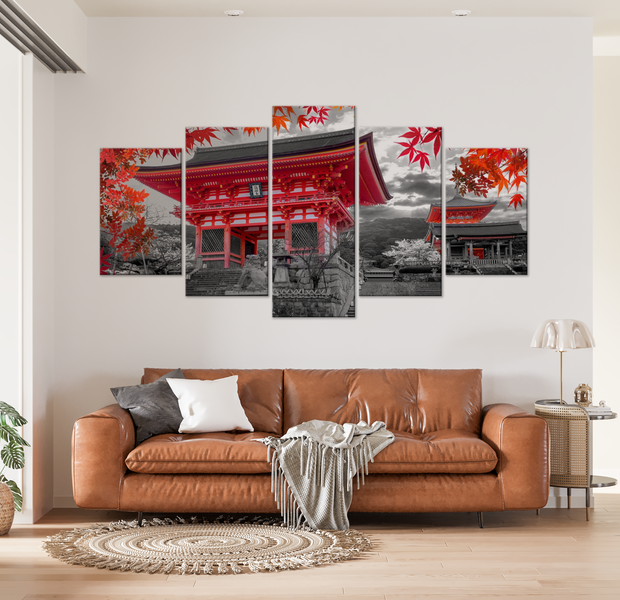 Stretched Canvas Wall Art - Kyoto Japan - 5 Pieces