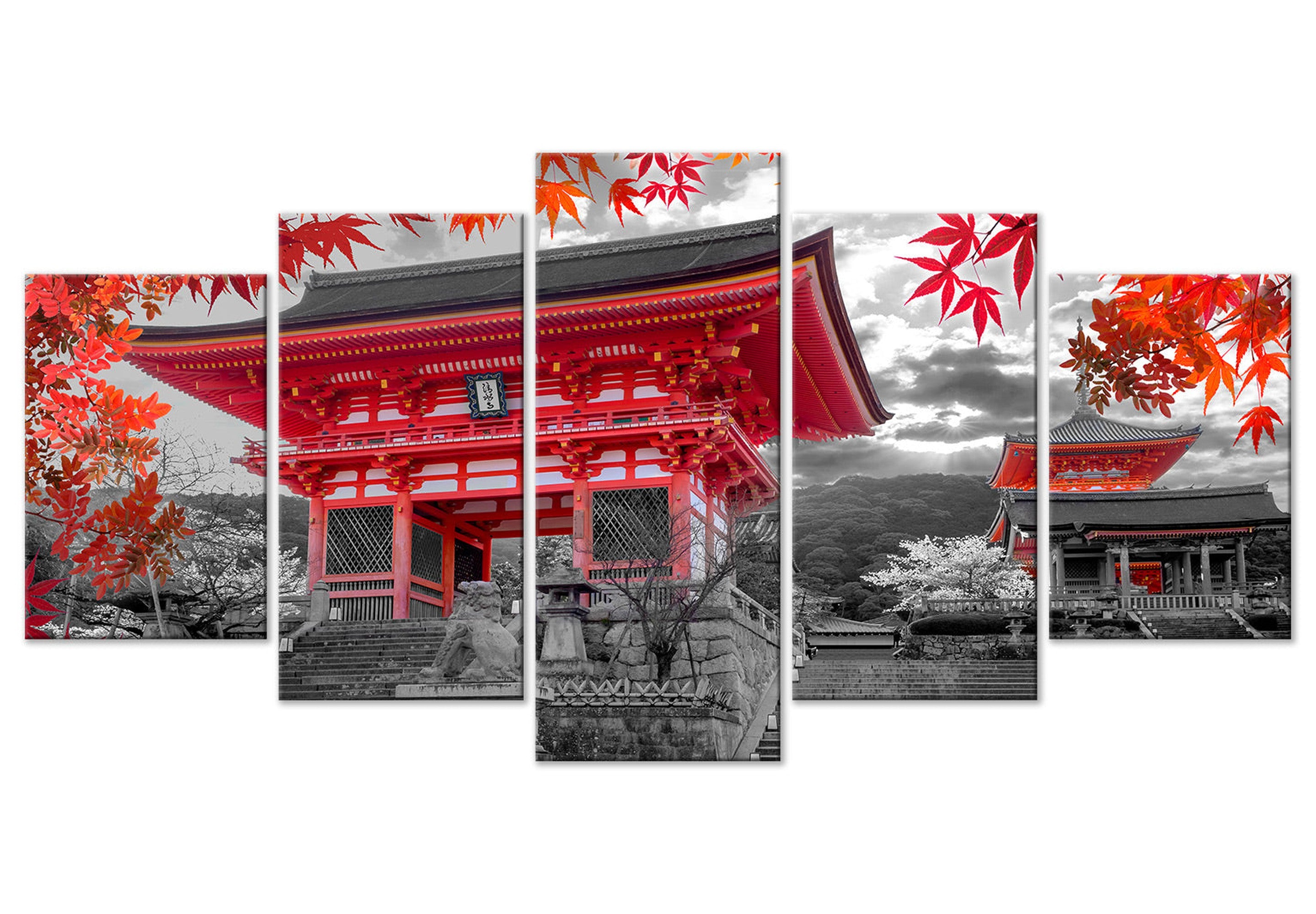 Stretched Canvas Wall Art - Kyoto Japan - 5 Pieces