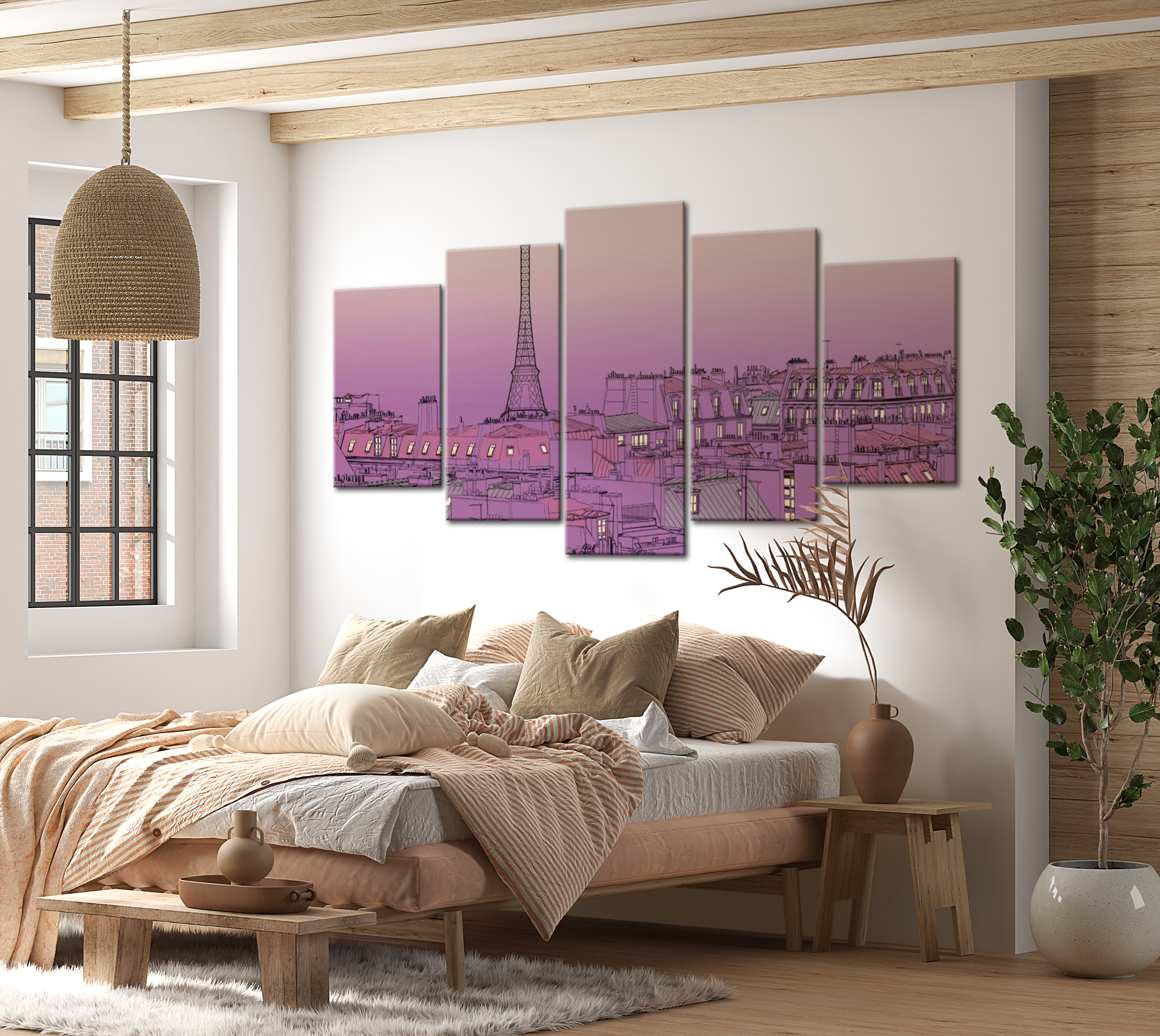 Stretched Canvas Wall Art - Lavender Paris - 5 Pieces