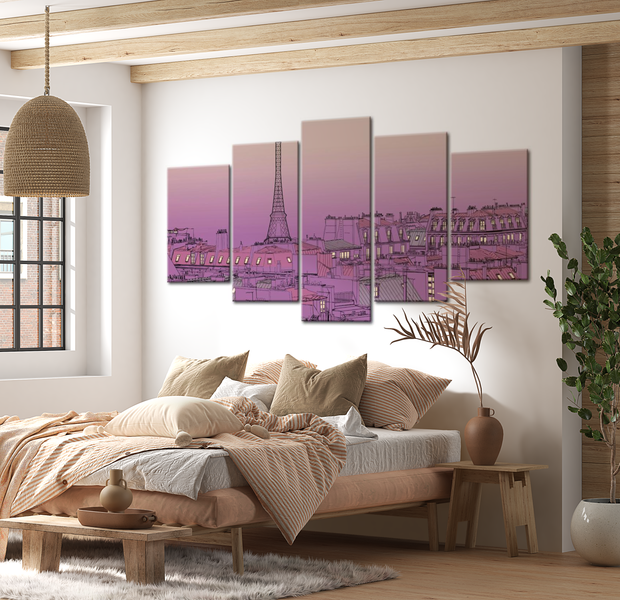 Stretched Canvas Wall Art - Lavender Paris - 5 Pieces