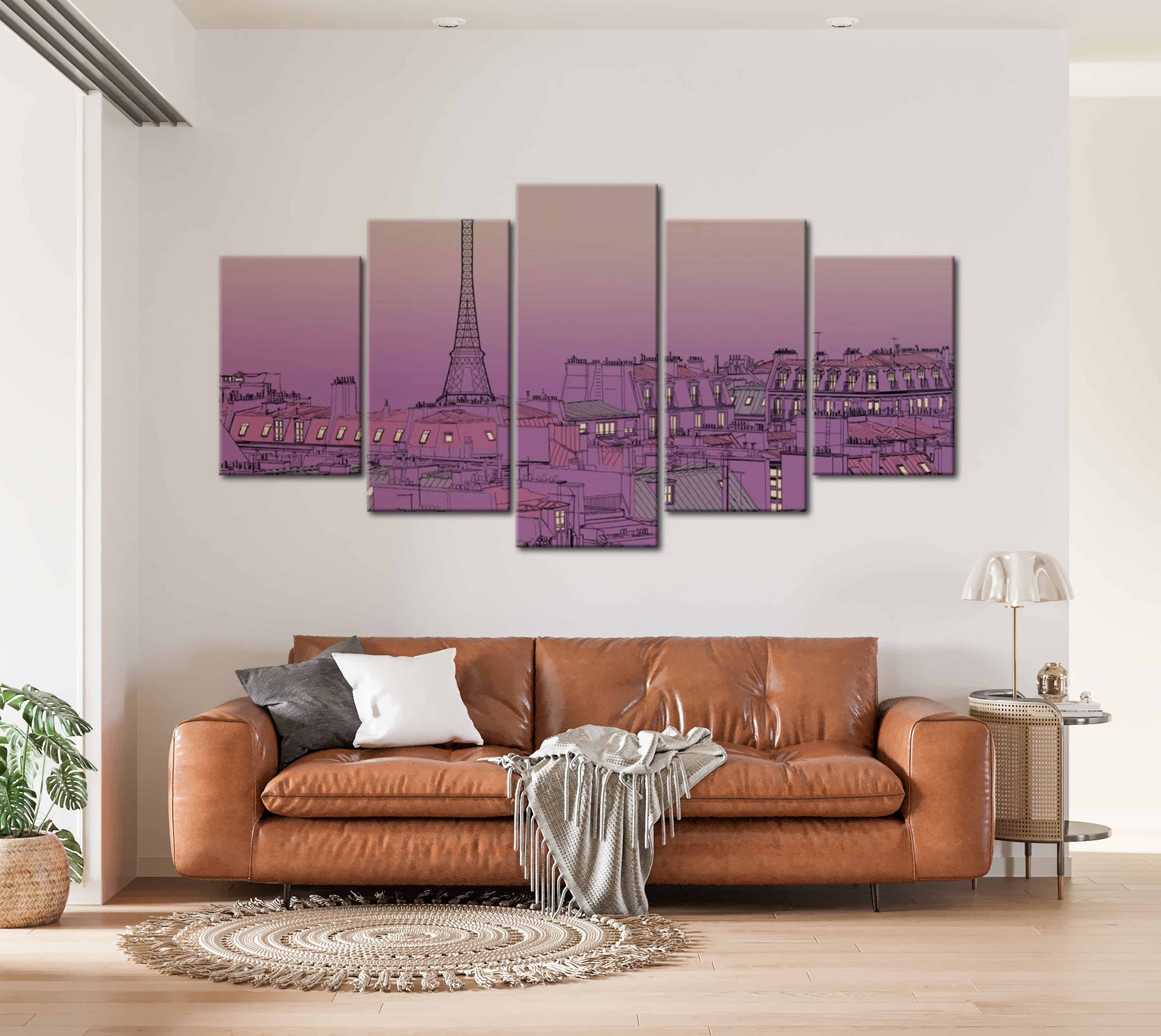 Stretched Canvas Wall Art - Lavender Sunrise Over Paris 40"Wx20"H