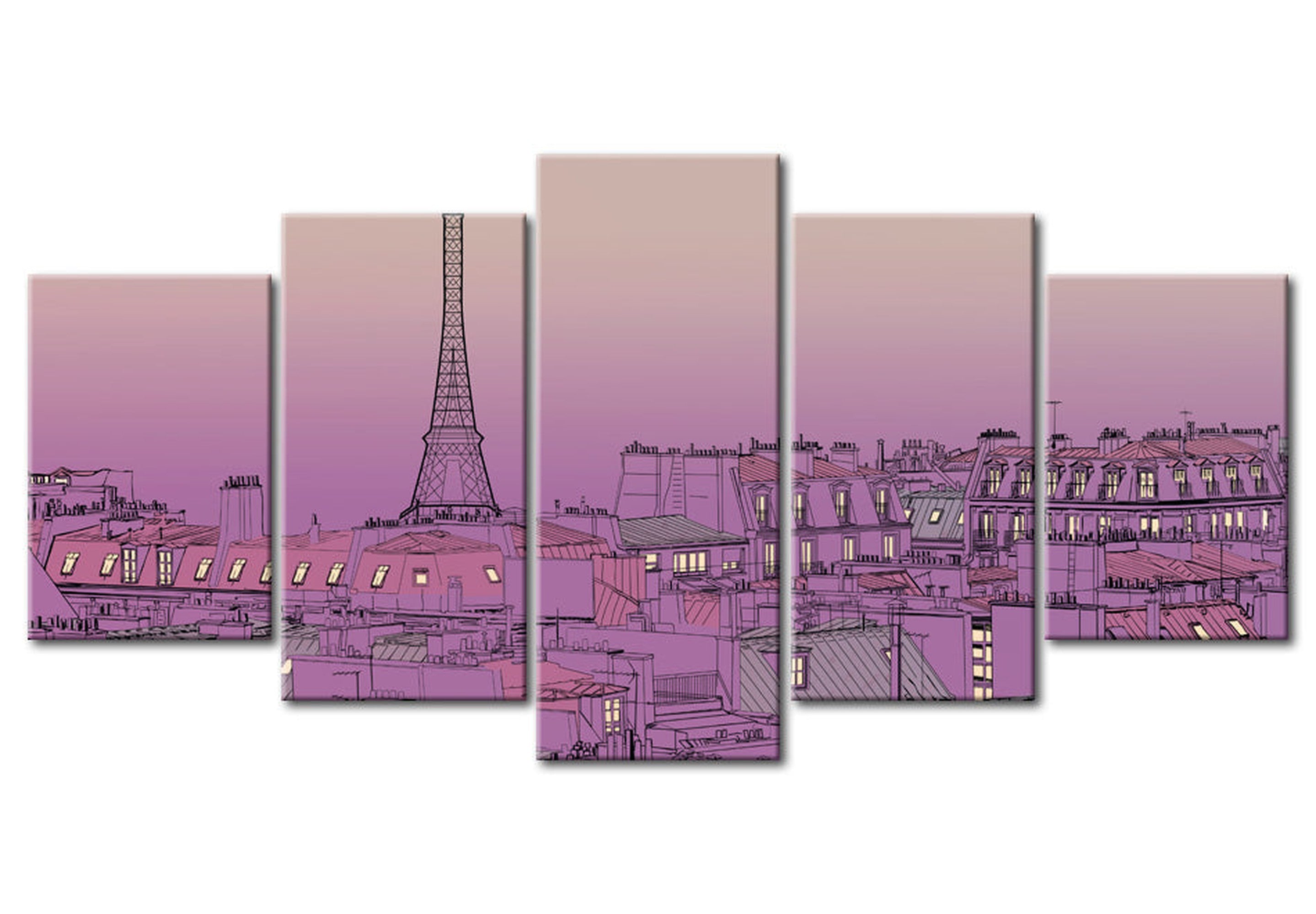 Stretched Canvas Wall Art - Lavender Paris - 5 Pieces