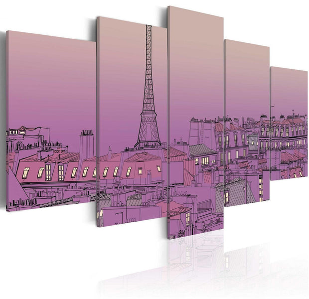 Stretched Canvas Places - Lavender Sunrise Over Paris-Tiptophomedecor