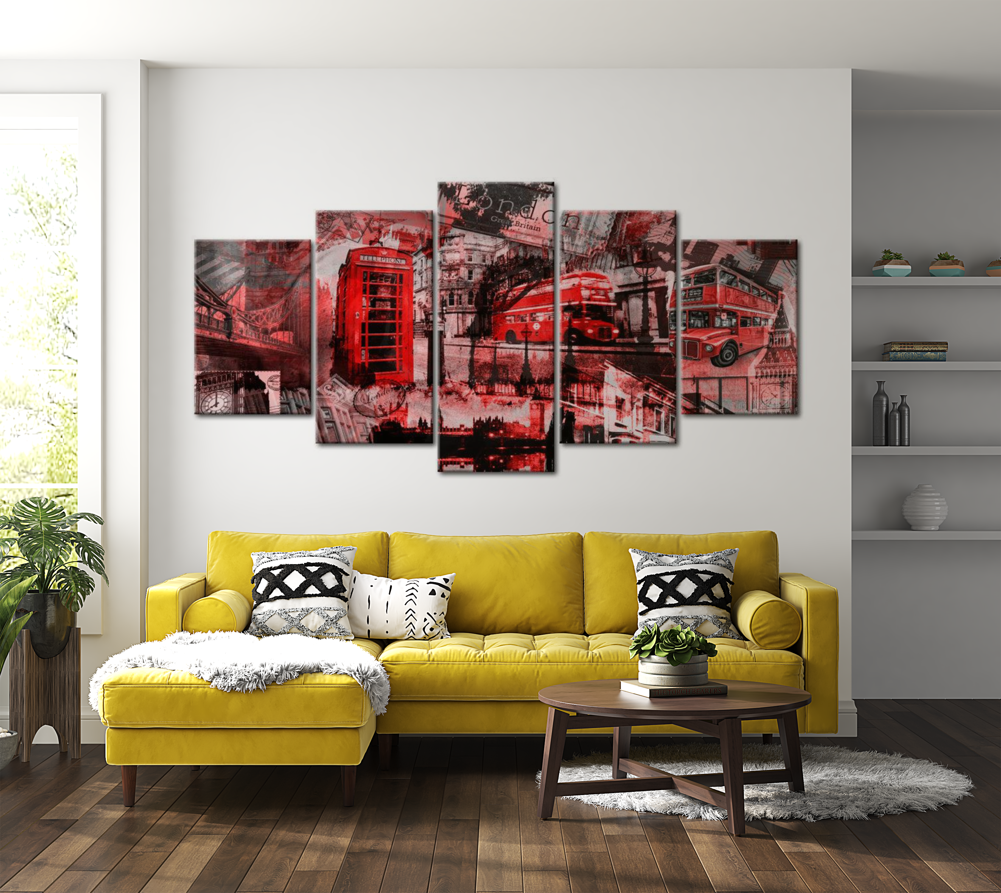 Stretched Canvas Wall Art - London Collage - 5 Pieces 40"Wx20"H