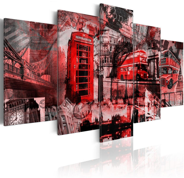 Stretched Canvas Places - London Collage - 5 Pieces-Tiptophomedecor