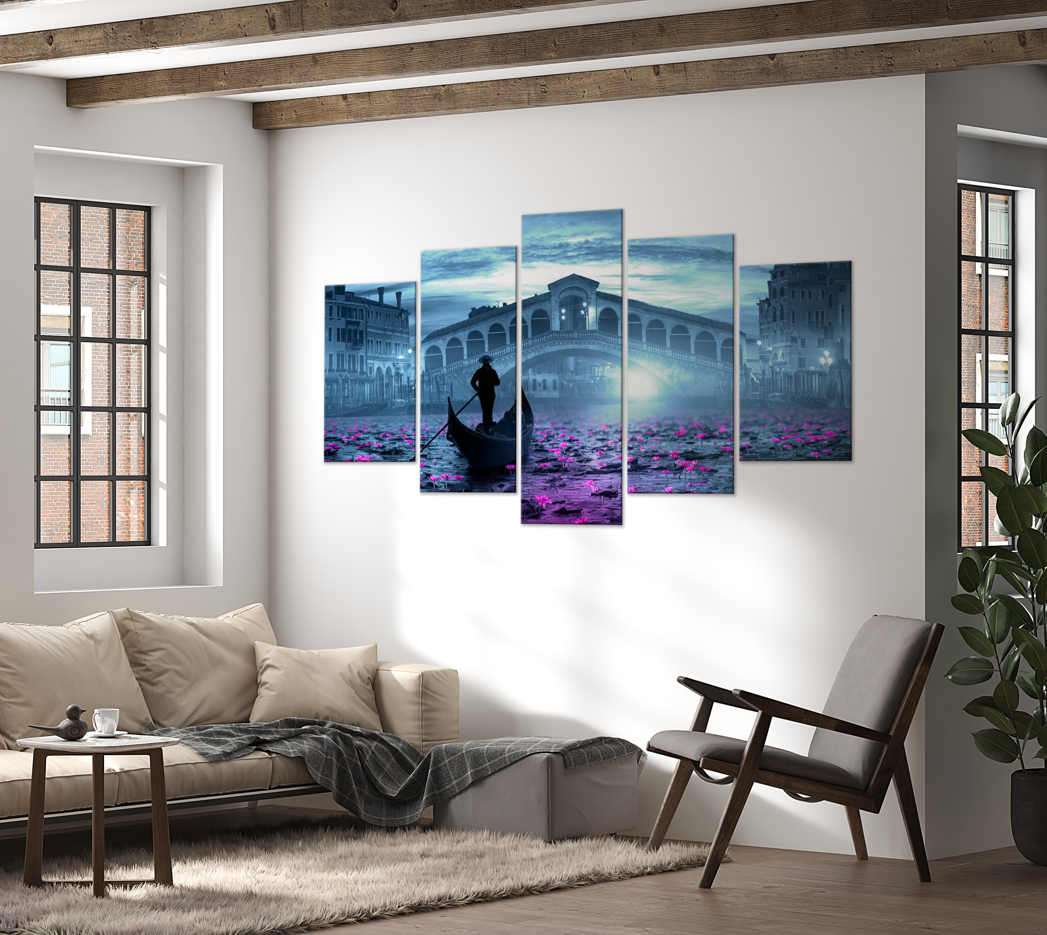 Stretched Canvas Wall Art - Magic Venice Blue - 5 Pieces