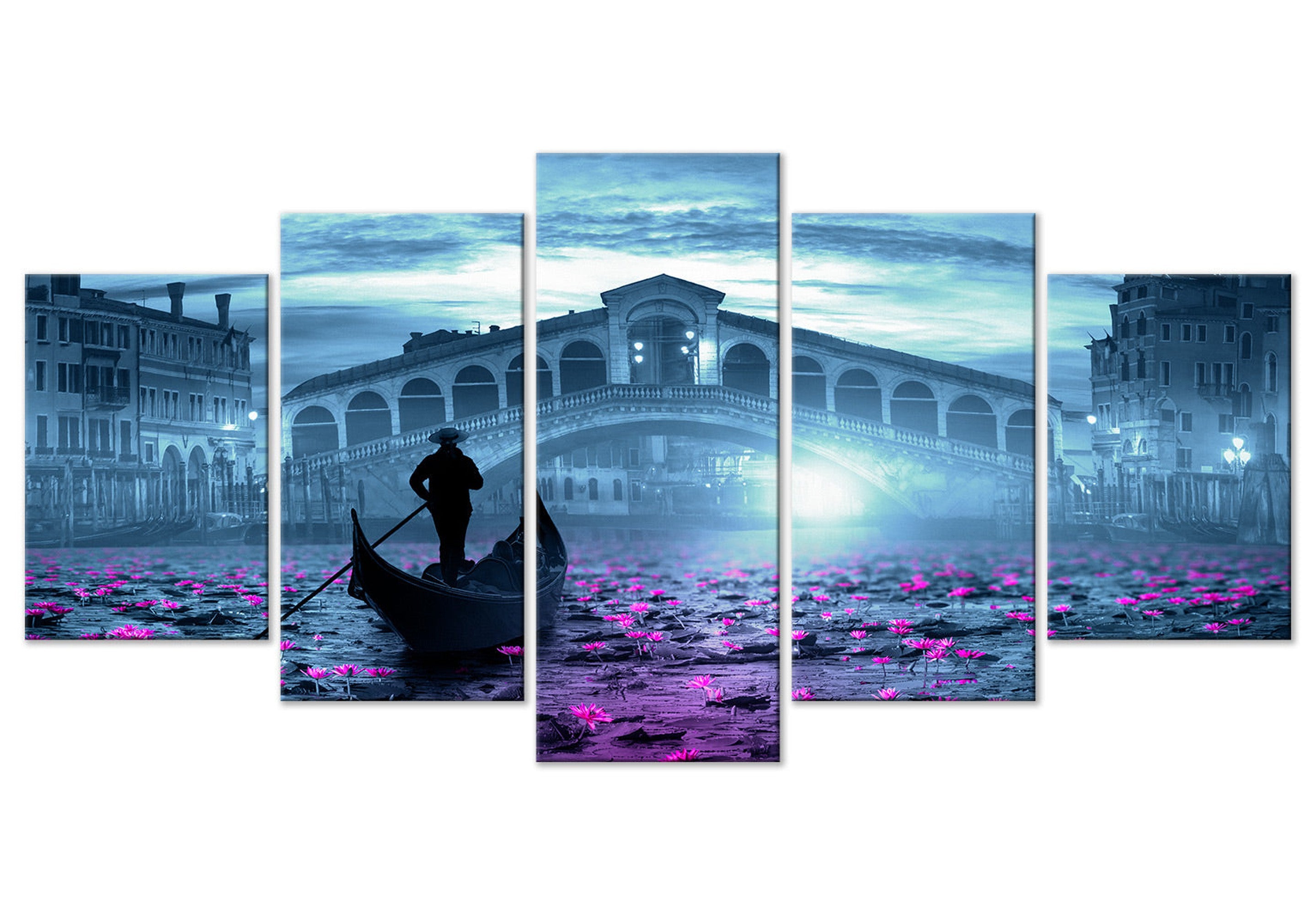 Stretched Canvas Wall Art - Magic Venice Blue - 5 Pieces