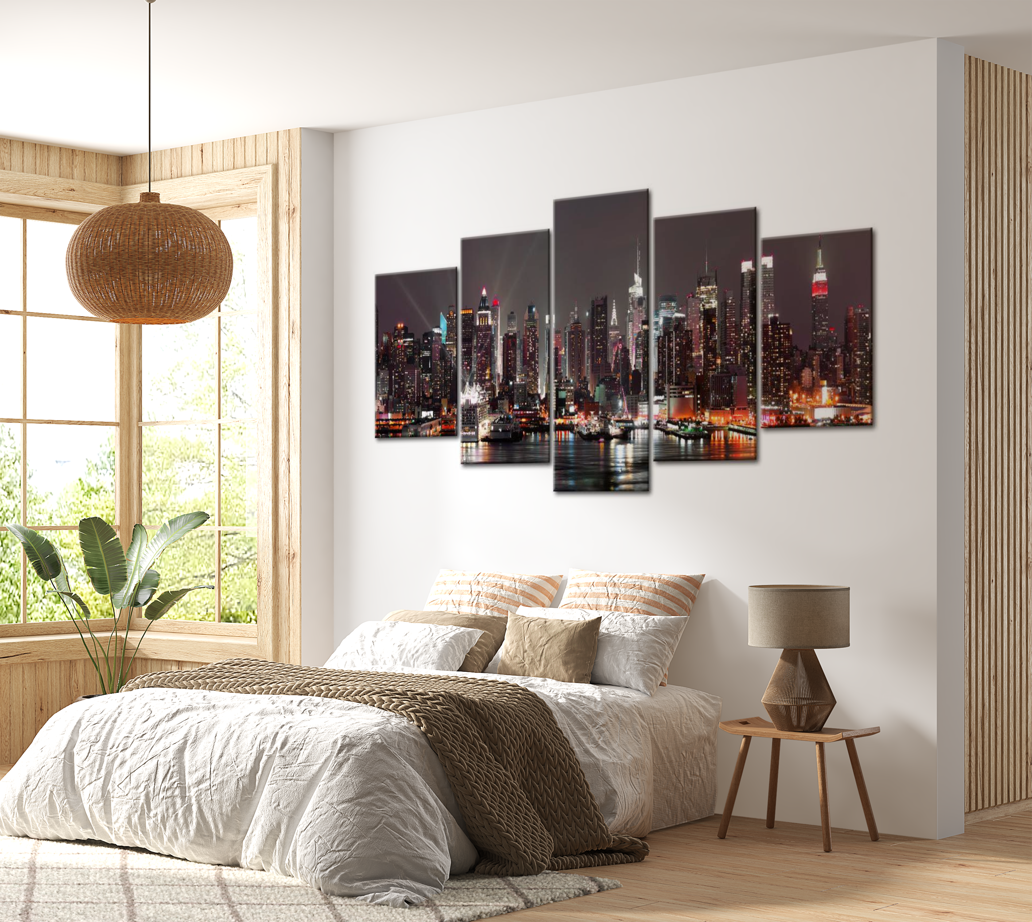 Stretched Canvas Wall Art - Manhattan At Night - 5 Pieces