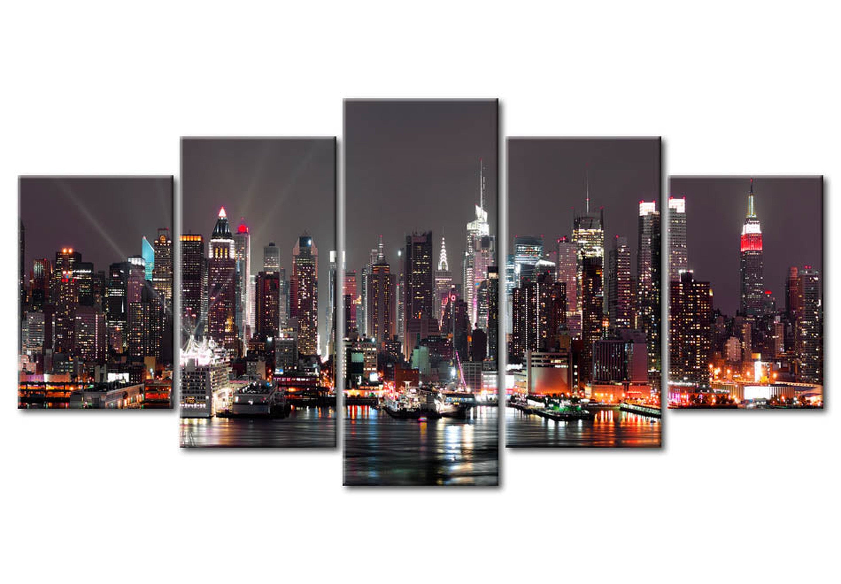 Stretched Canvas Wall Art - Manhattan At Night - 5 Pieces