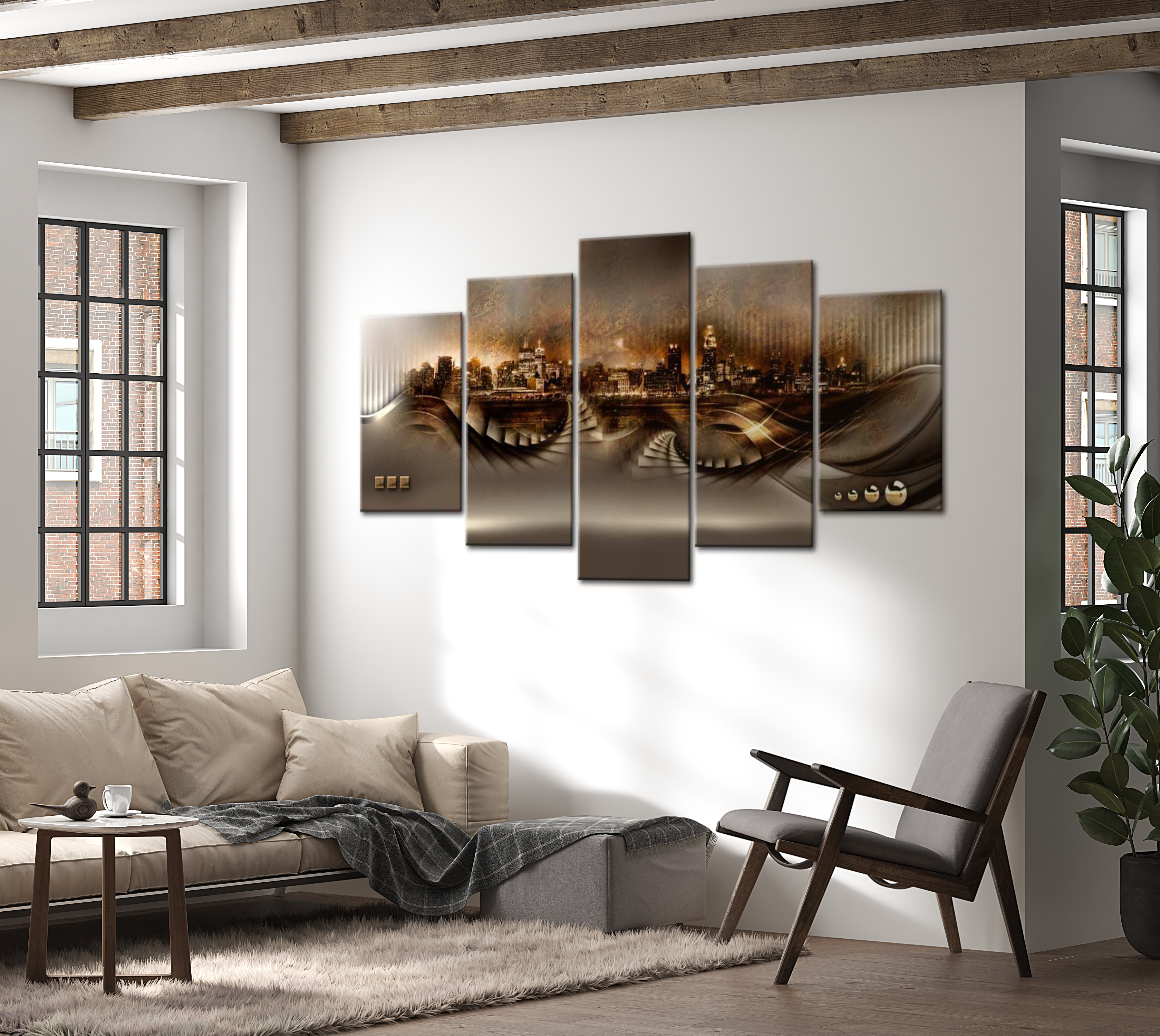 Stretched Canvas Wall Art - Modern NYC Impression - 5 Pieces