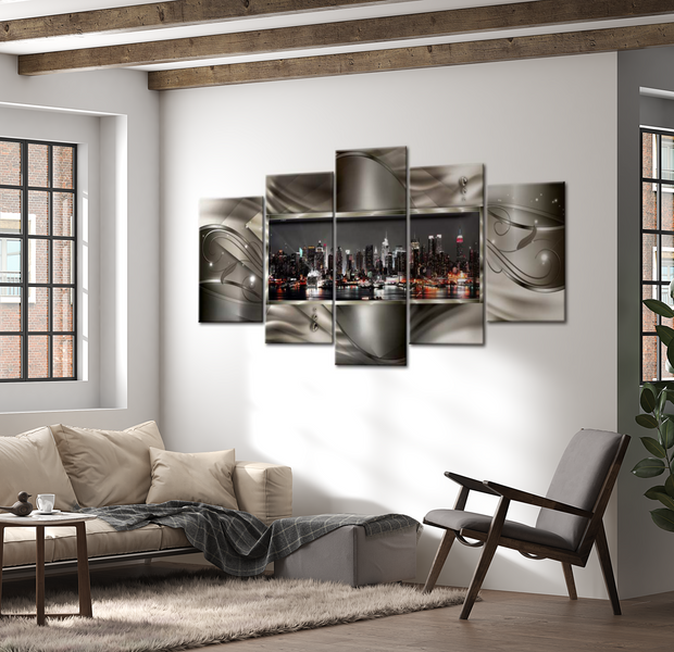 Stretched Canvas Wall Art - Modern New York Window - 5 Pieces