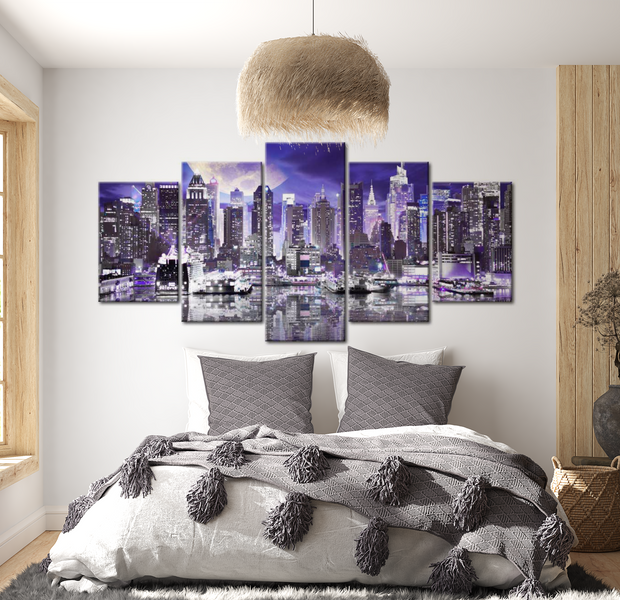 Stretched Canvas Wall Art - Moon Over Manhattan - 5 Pieces