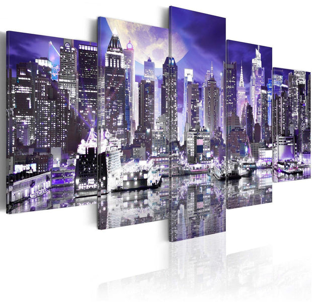 Stretched Canvas Places - Moonlit Night In New York City-Tiptophomedecor