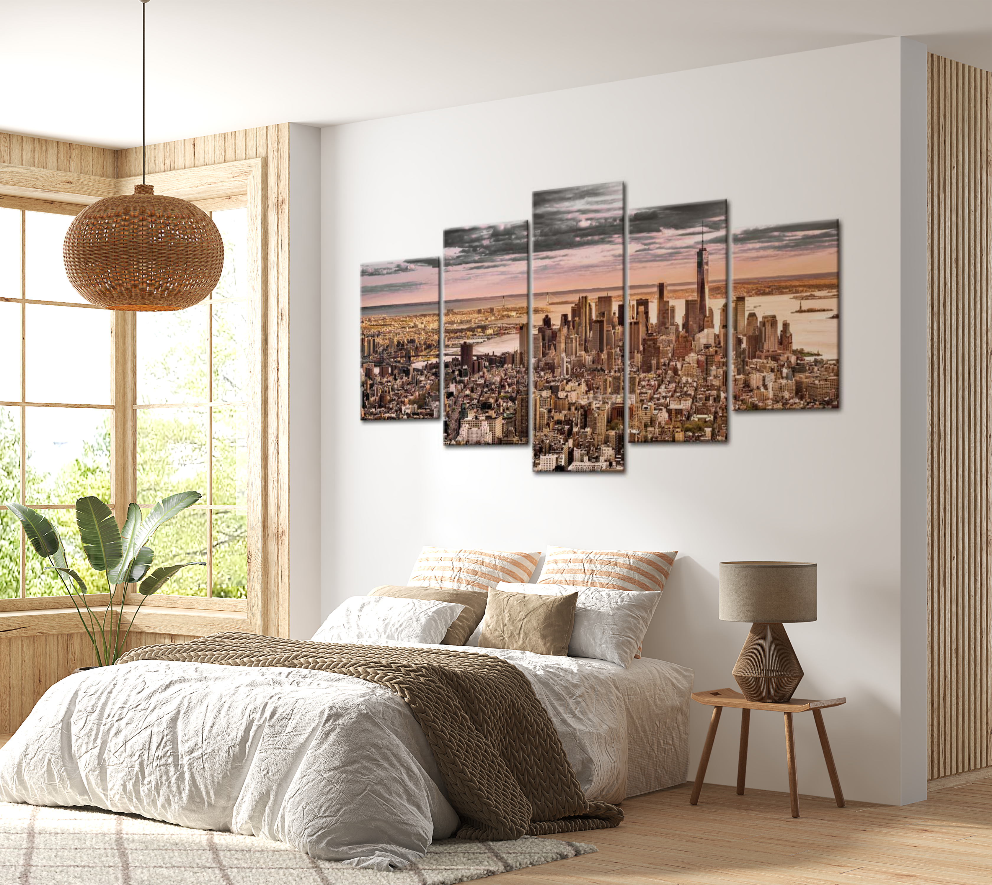 Stretched Canvas Wall Art - NYC Morning Sky - 5 Pieces