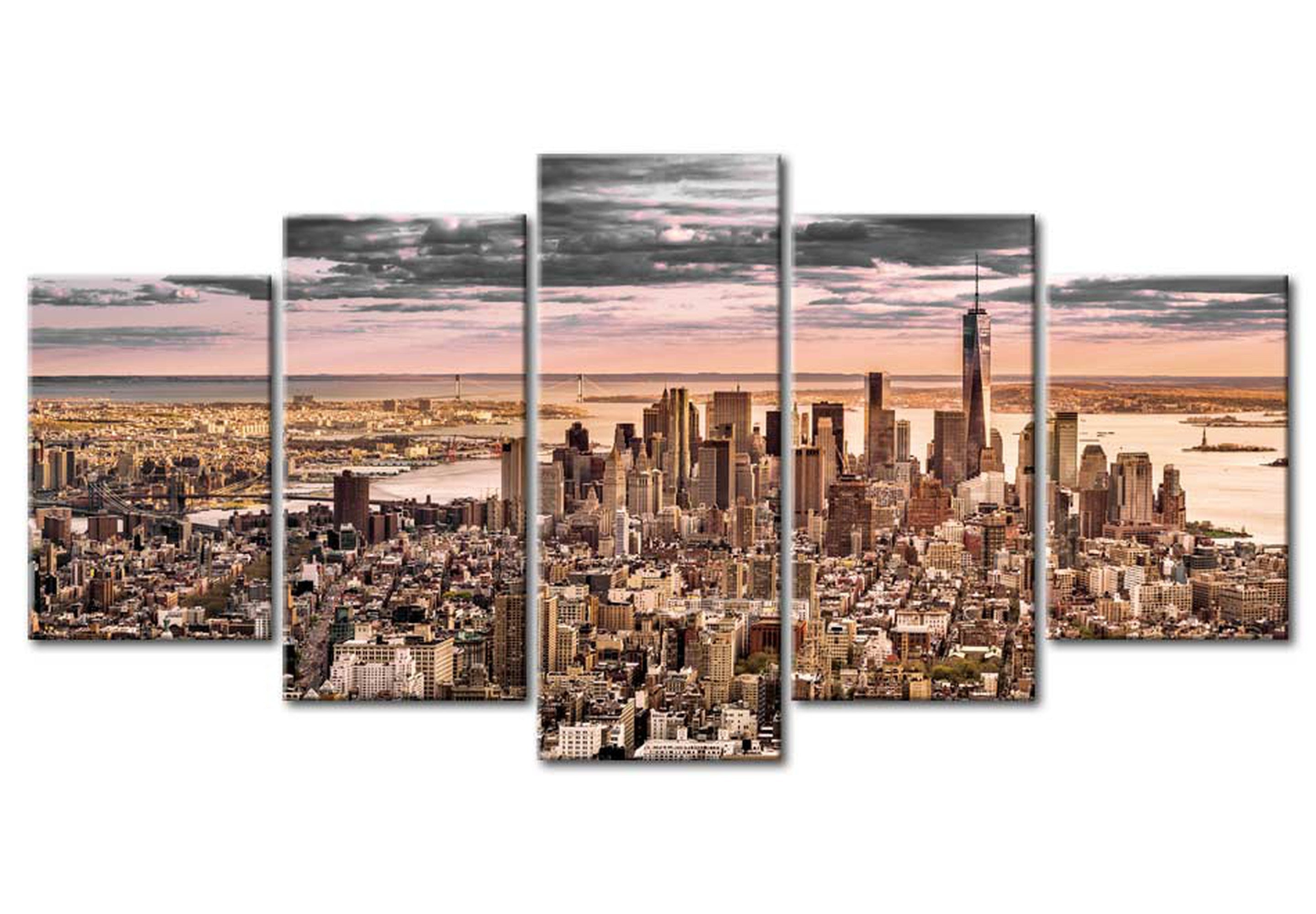 Stretched Canvas Wall Art - NYC Morning Sky - 5 Pieces