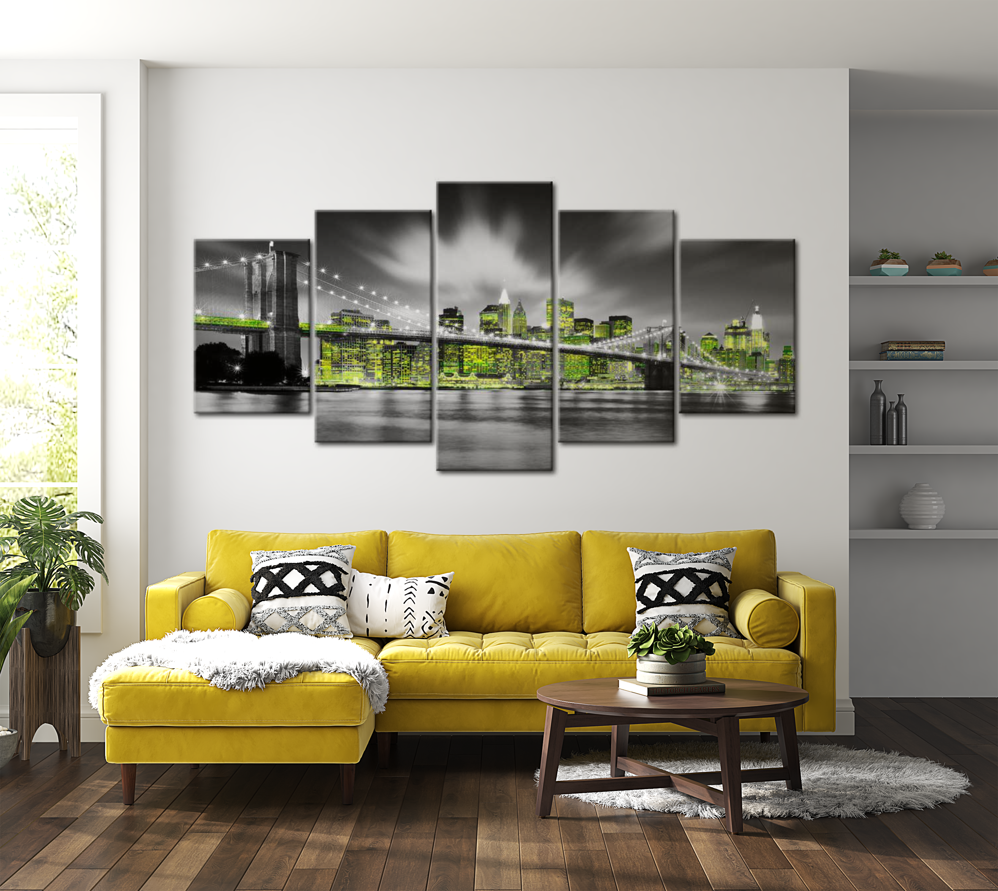 Stretched Canvas Wall Art - Neon New York - 5 Pieces