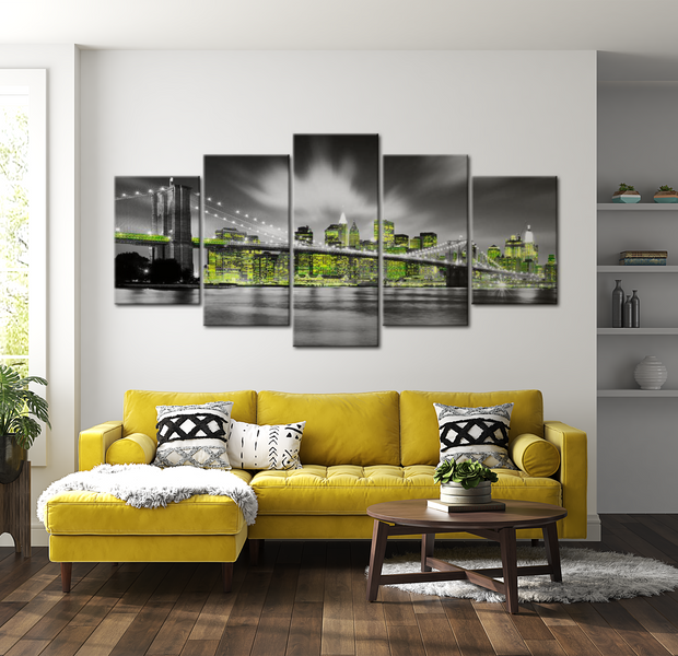 Stretched Canvas Wall Art - Neon New York - 5 Pieces
