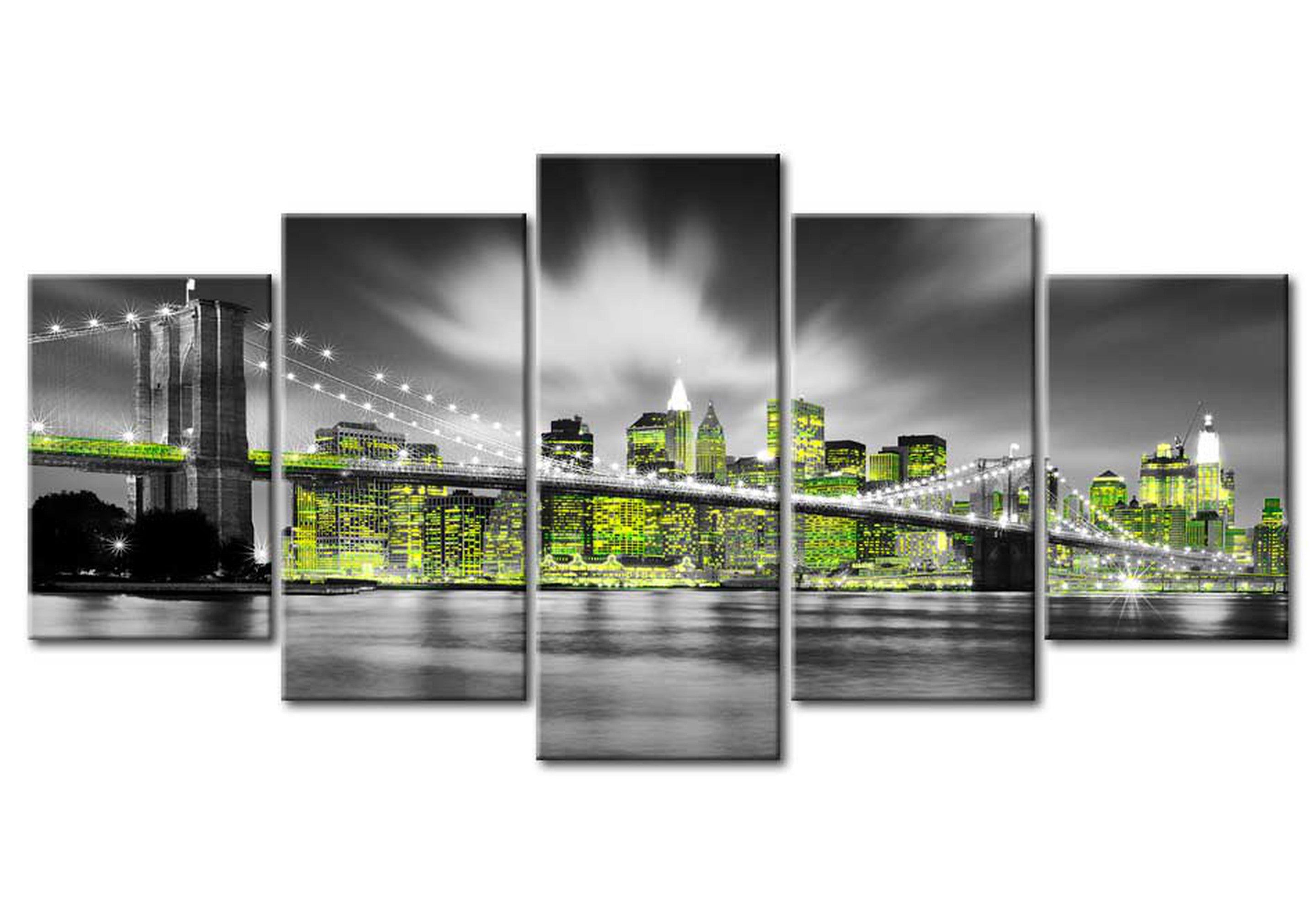 Stretched Canvas Wall Art - Neon New York - 5 Pieces