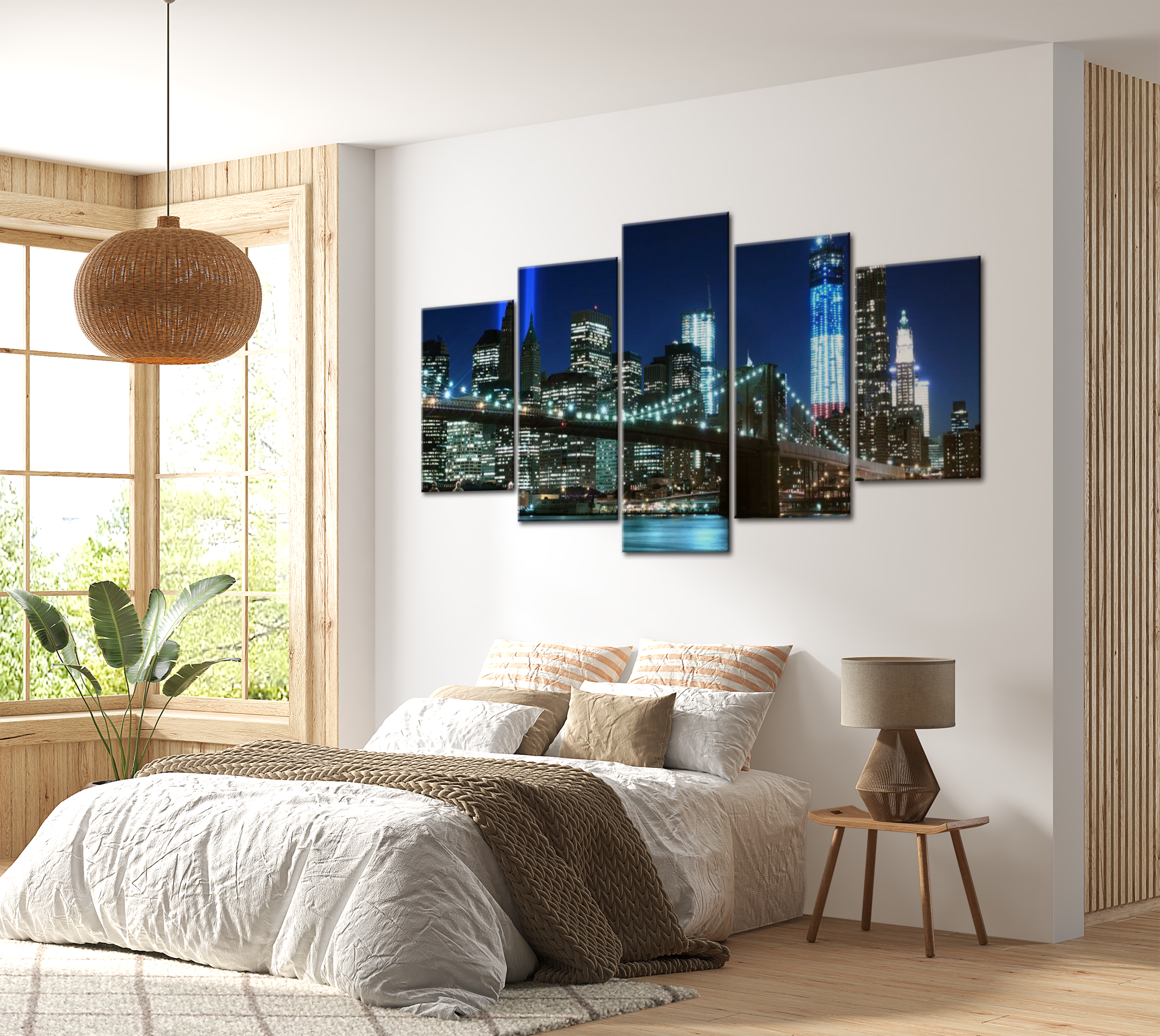 Stretched Canvas Wall Art - New York City Lights - 5 Pieces