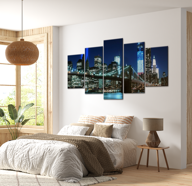 Stretched Canvas Wall Art - New York City Lights - 5 Pieces