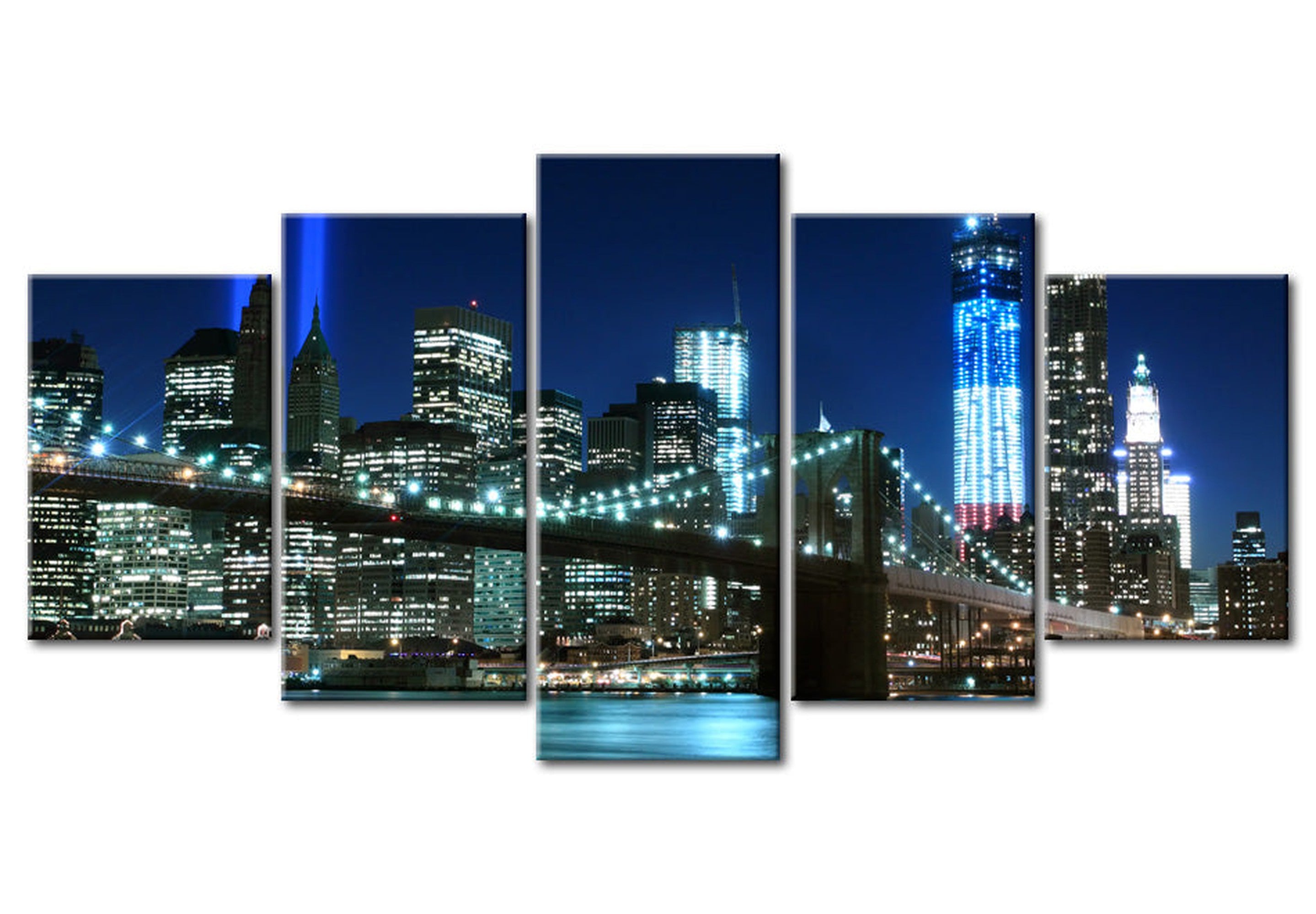 Stretched Canvas Wall Art - New York City Lights - 5 Pieces