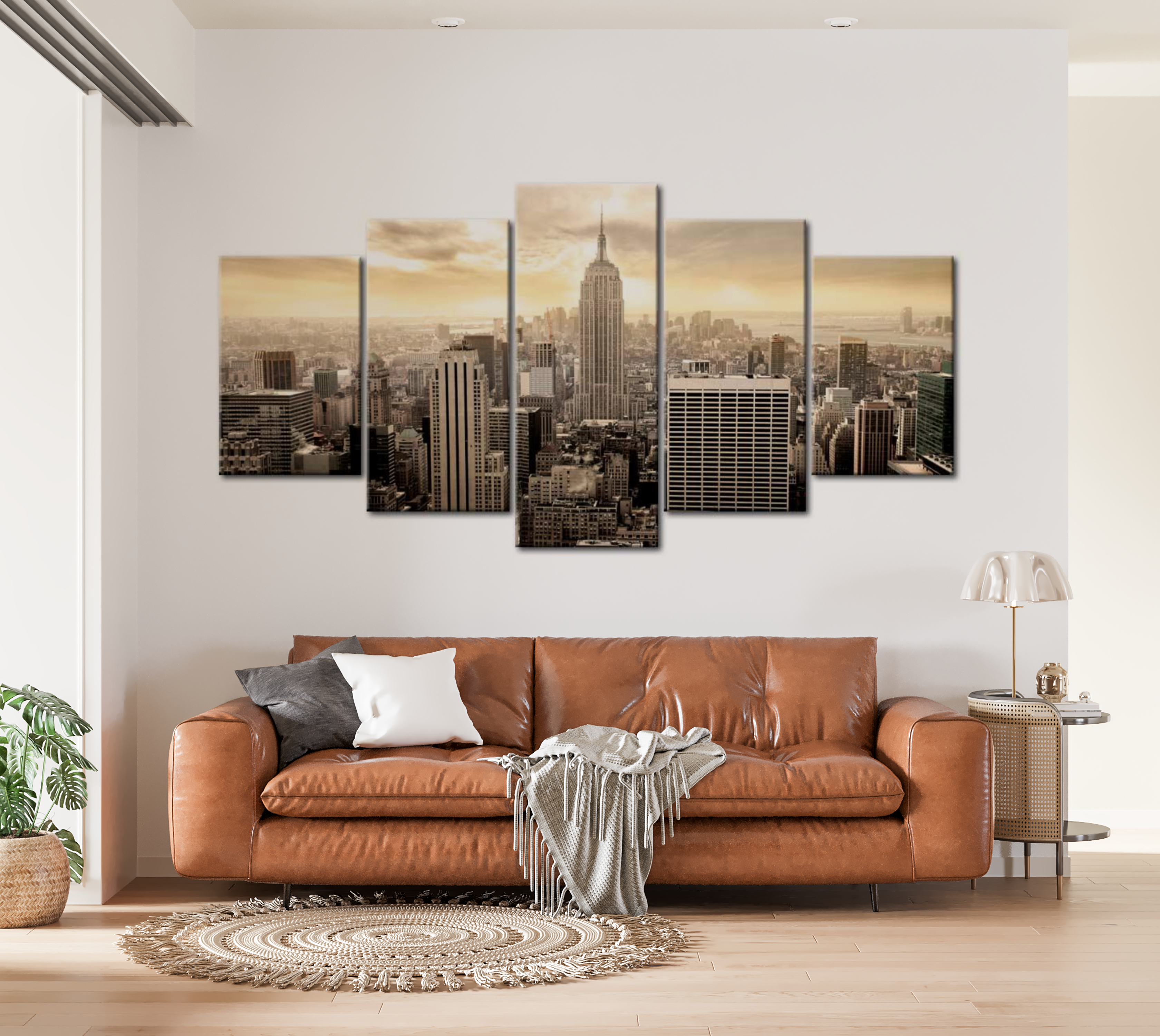 Stretched Canvas Wall Art - New York And Sunrise 40"Wx20"H