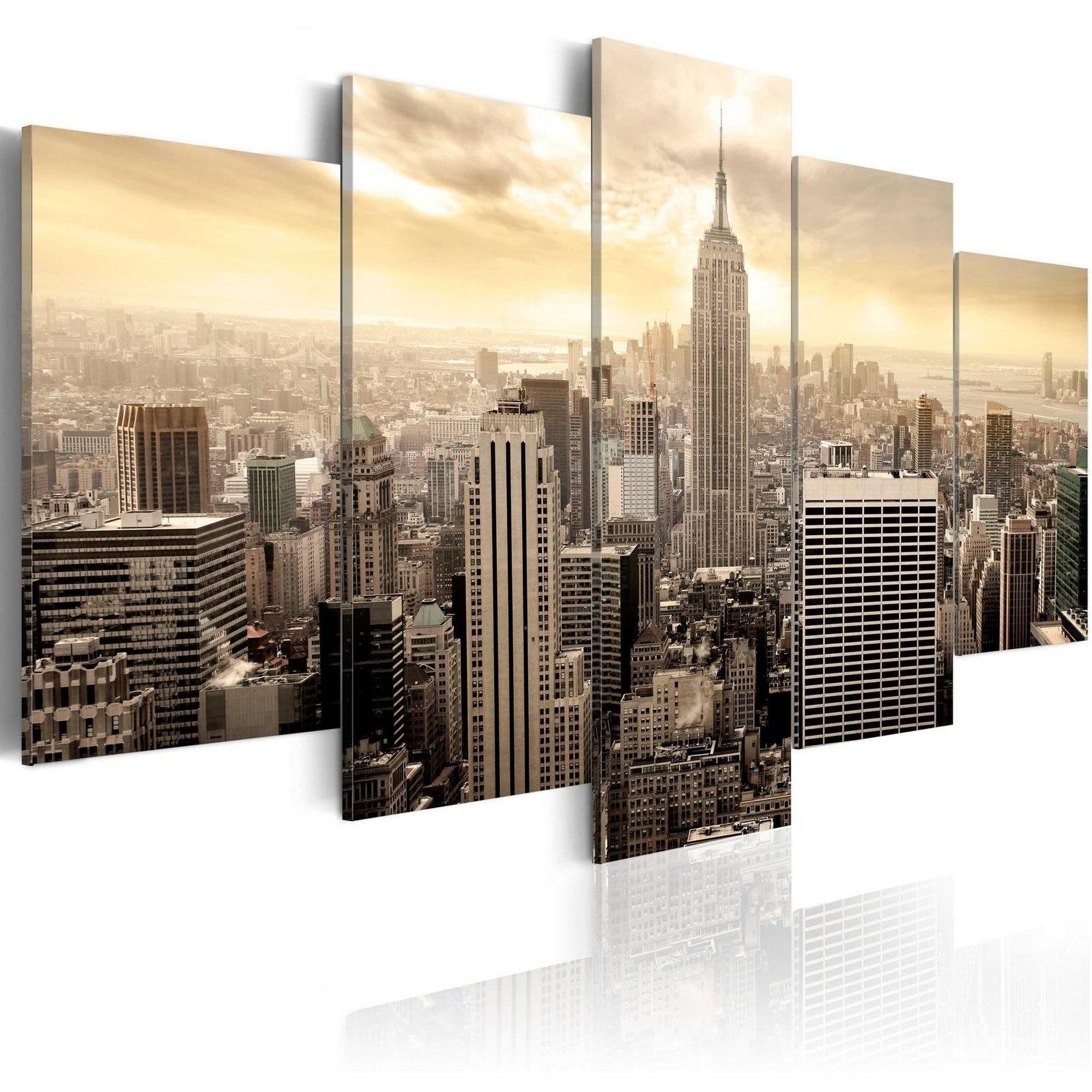 Stretched Canvas Places - New York And Sunrise-Tiptophomedecor