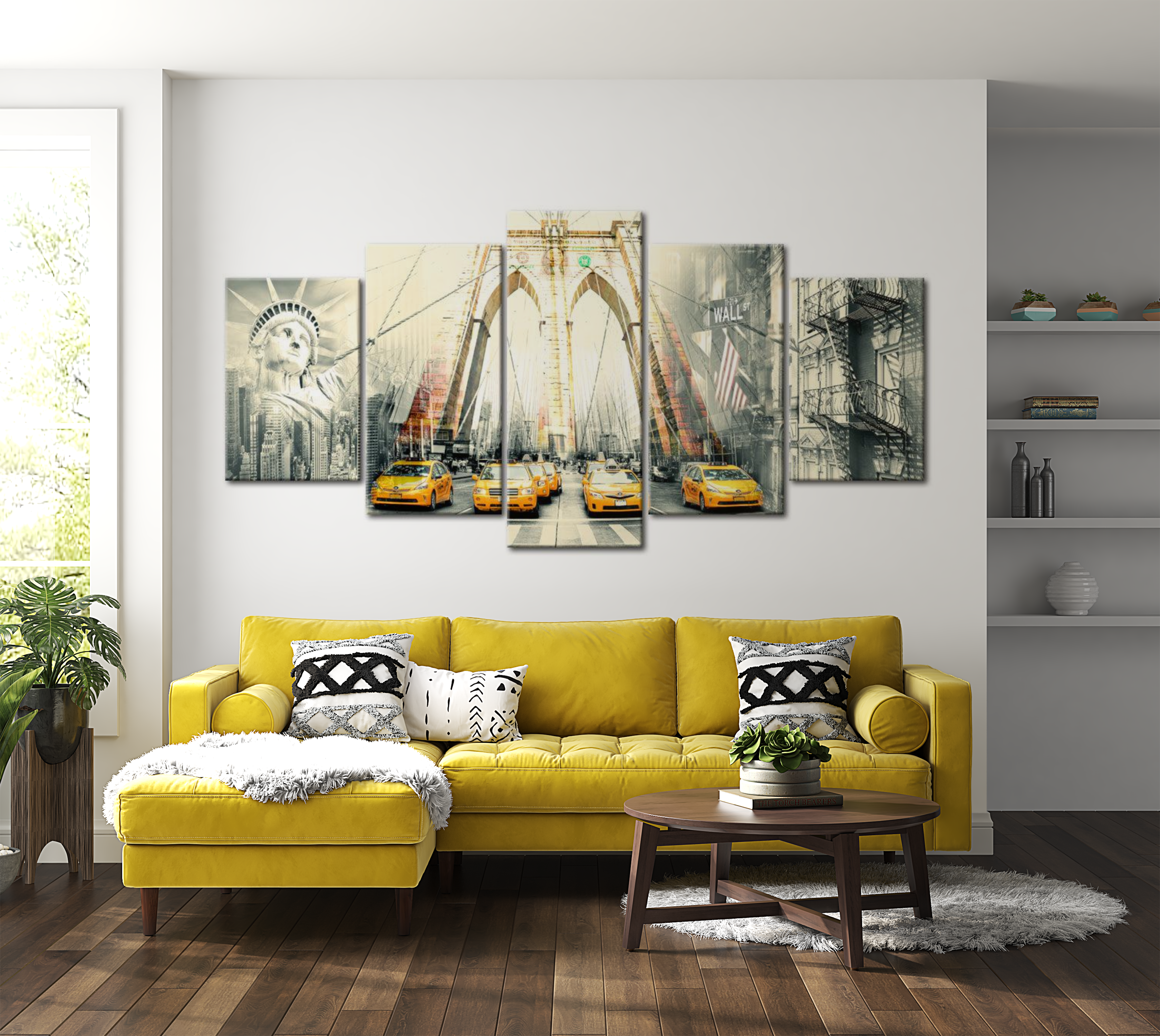 Stretched Canvas Wall Art - New York Collage - 5 Pieces