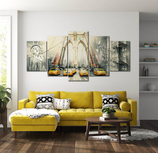 Stretched Canvas Wall Art - New York Collage - 5 Pieces