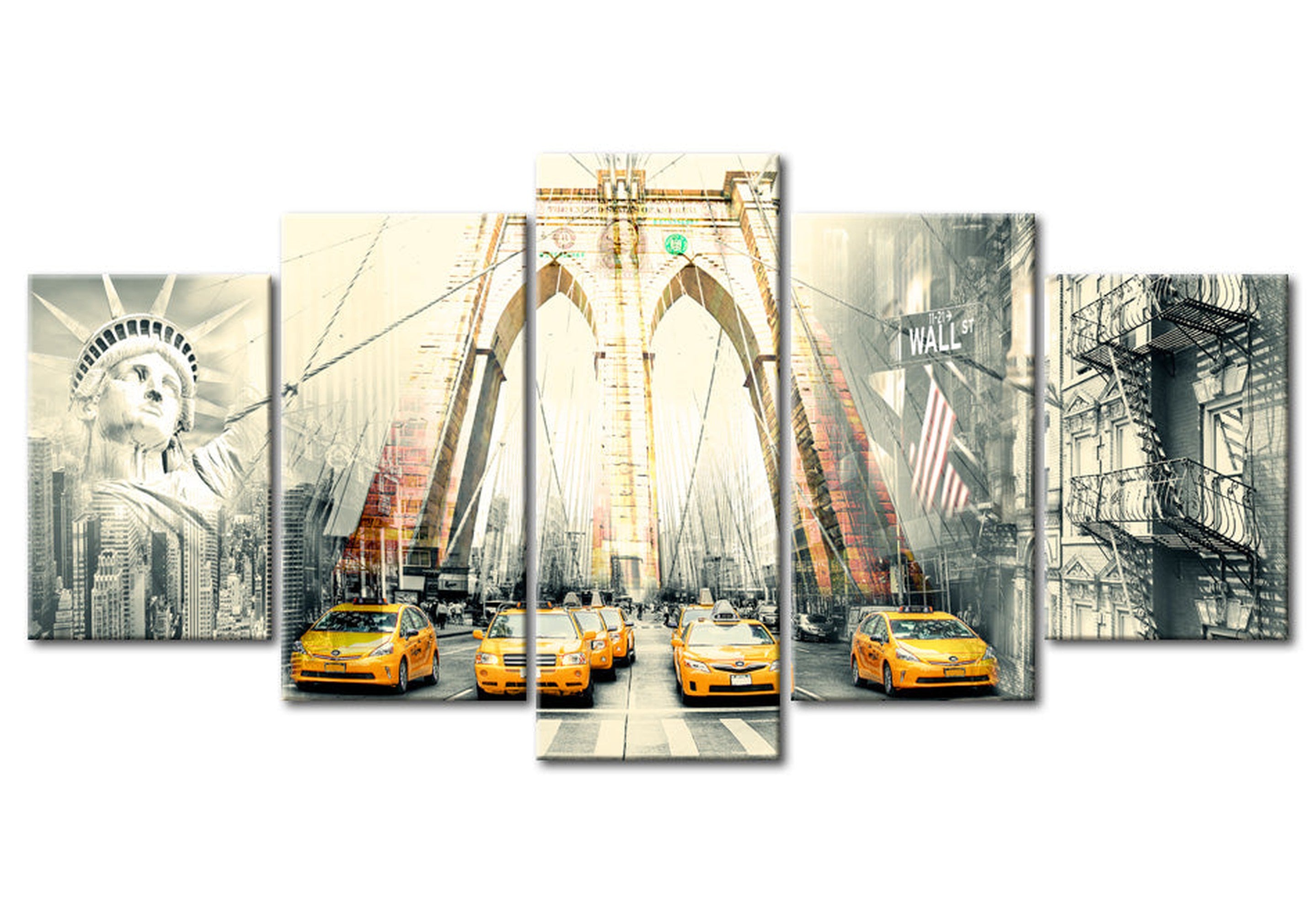 Stretched Canvas Wall Art - New York Collage - 5 Pieces