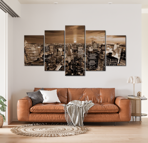 Stretched Canvas Wall Art - New York Night Light - 5 Pieces