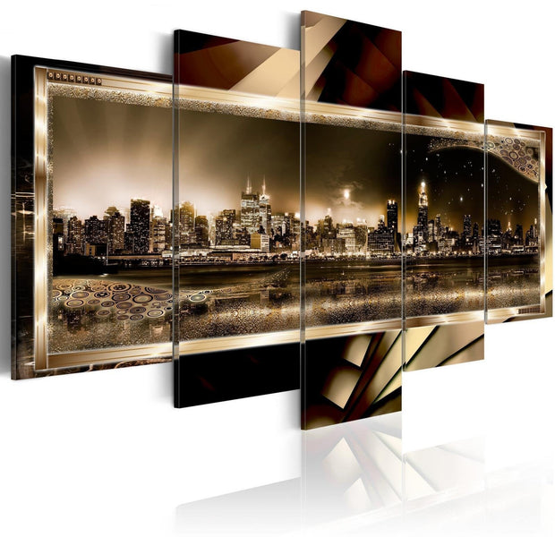 Stretched Canvas Places - New York: Starry Night - Sepia-Tiptophomedecor