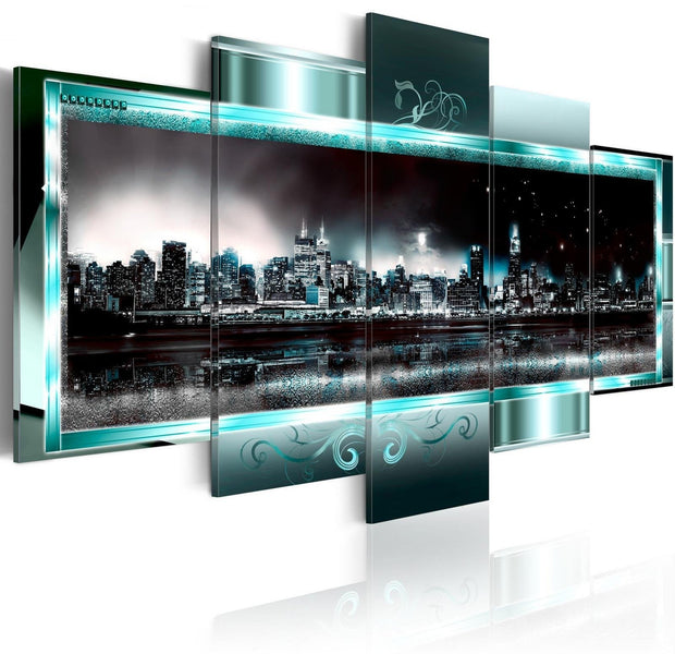 Stretched Canvas Places - Turquoise New York: Starry Night-Tiptophomedecor