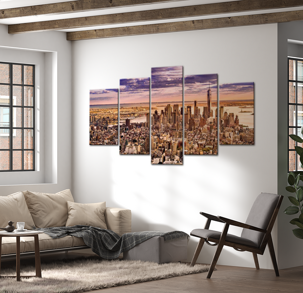 Stretched Canvas Wall Art - New York Sunrise - 5 Pieces