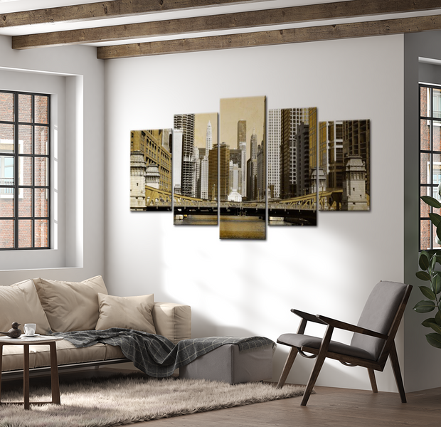 Stretched Canvas Wall Art - New York Vintage - 5 Pieces
