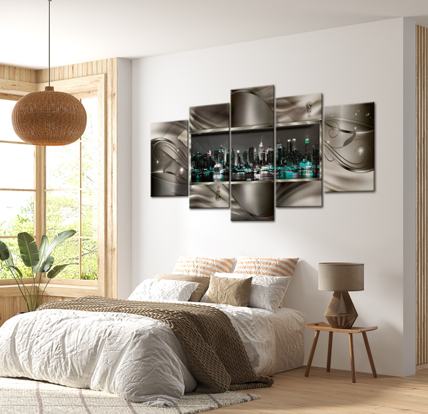 Stretched Canvas Wall Art - Night In Manhattan - 5 Pieces