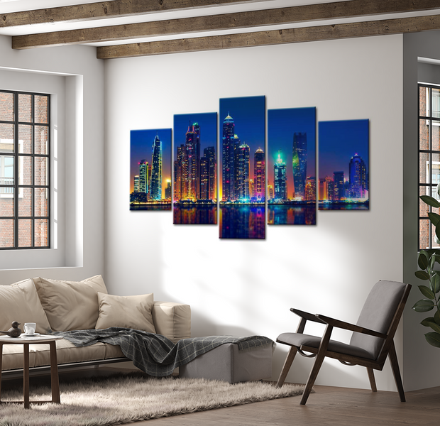 Stretched Canvas Wall Art - Nights In Dubai - 5 Pieces