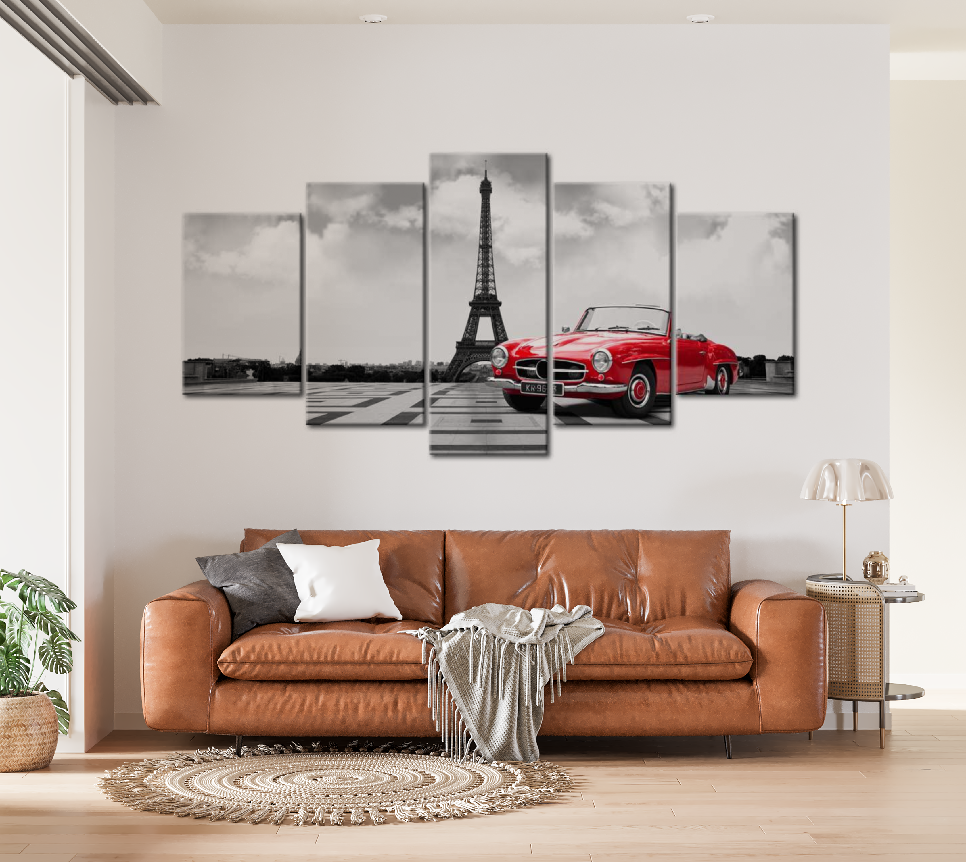 Stretched Canvas Wall Art - Parisian Car Red - 5 Pieces