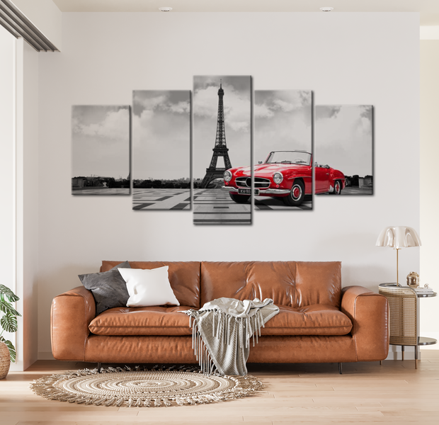 Stretched Canvas Wall Art - Parisian Car Red - 5 Pieces