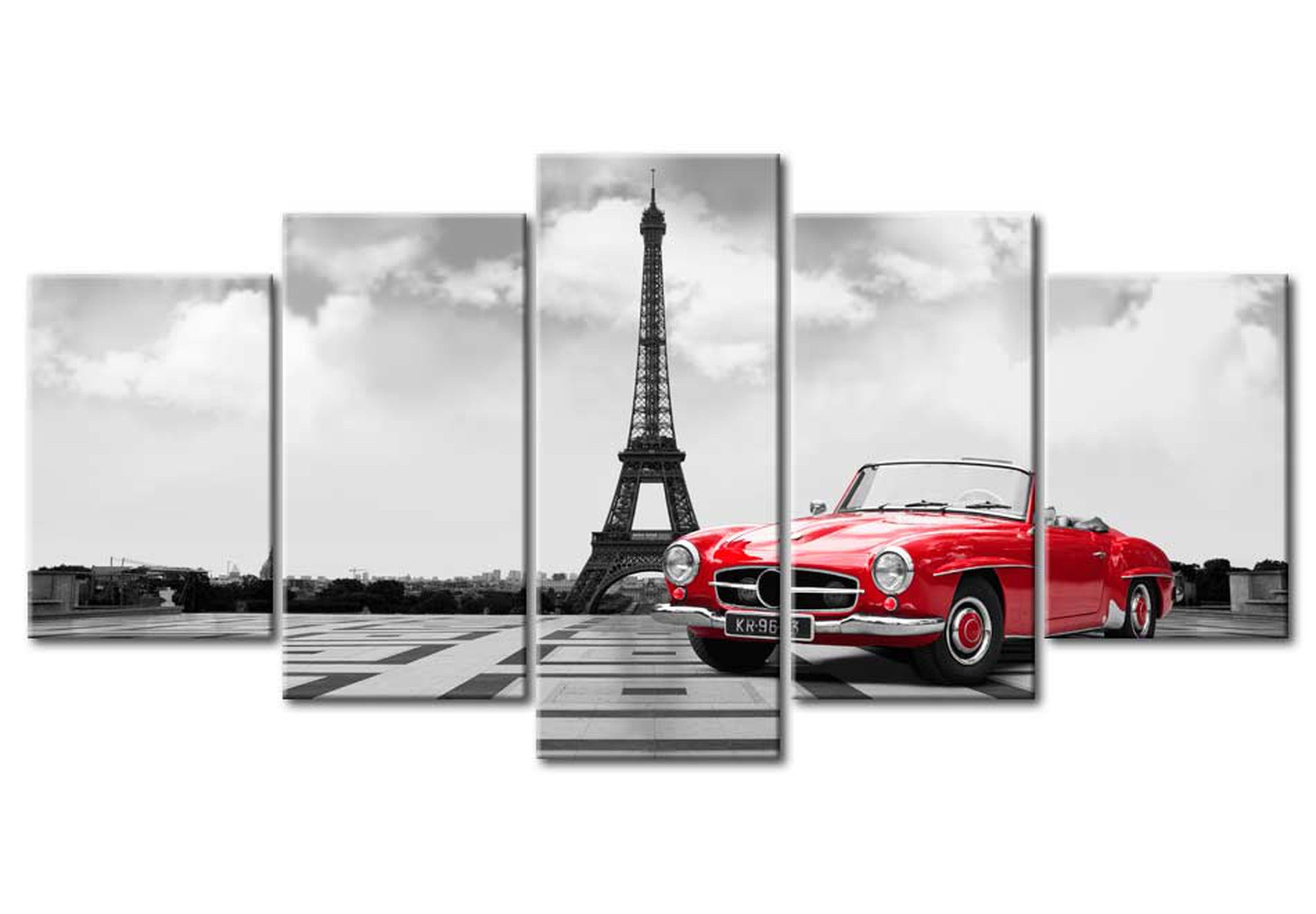 Stretched Canvas Wall Art - Parisian Car Red - 5 Pieces