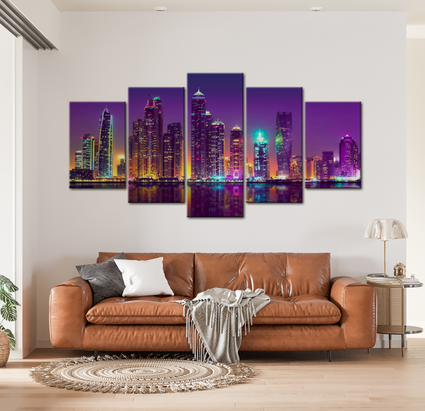 Stretched Canvas Wall Art - Purple Nights - 5 Pieces