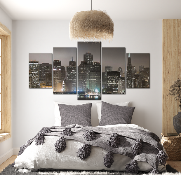 Stretched Canvas Wall Art - San Francisco By Night - 5 Pieces