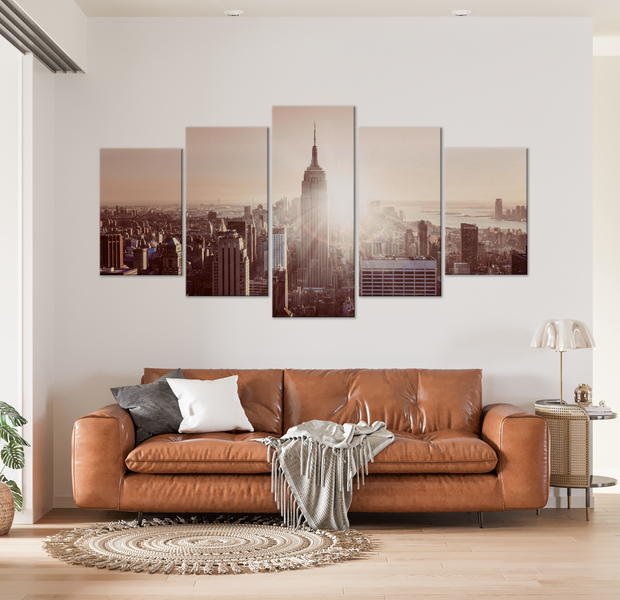 Stretched Canvas Wall Art - Sun Over Manhattan - 5 Pieces