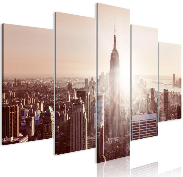 Stretched Canvas Places - Sun Over Manhattan Wide Brown-Tiptophomedecor