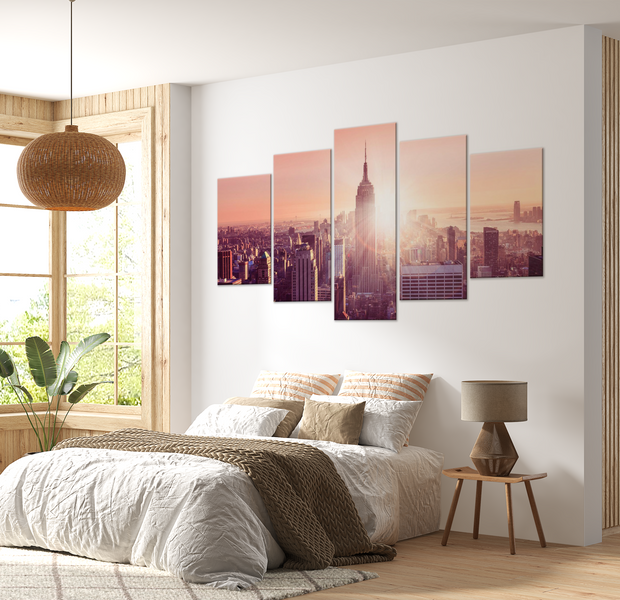 Stretched Canvas Wall Art - Sun Over NYC - 5 Pieces