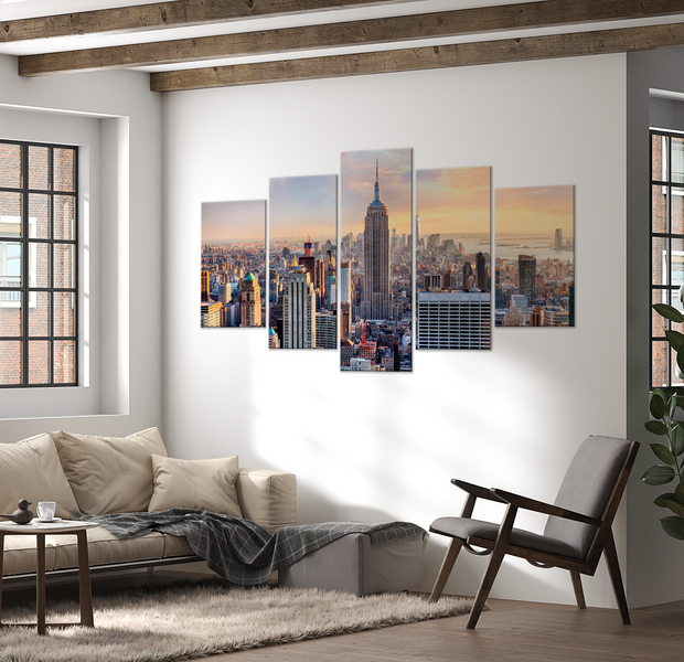 Stretched Canvas Wall Art - Sunny Manhattan - 5 Pieces